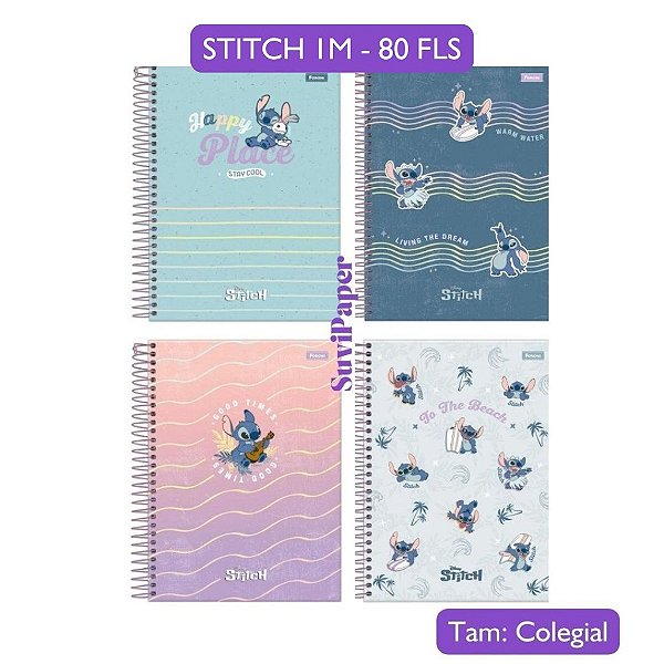 Caderno Colegial Decorado Stitch 2025 1 Matéria 80 Folhas Foroni