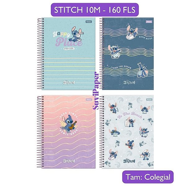 Caderno Colegial Decorado Stitch 2025 10 Matérias 160 Folhas Foroni