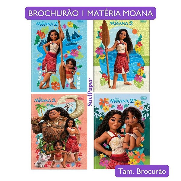 Caderno Brochurão universitário 1 Matéria Moana Tilibra 80 Folhas Disney Moana 2