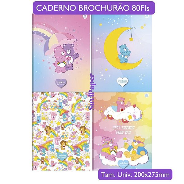 Caderno Brochurão Universitário Ursinhos Carinhosos 2026 - 80 Folhas com Adesivos Animativa
