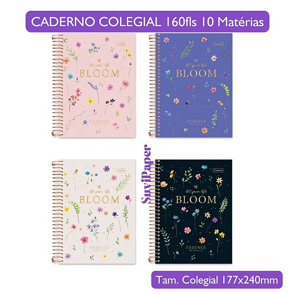 Caderno Colegial Cadersil Essence – 1 Matérias, 80 folhas, Floral Elegante Papelaria Premium