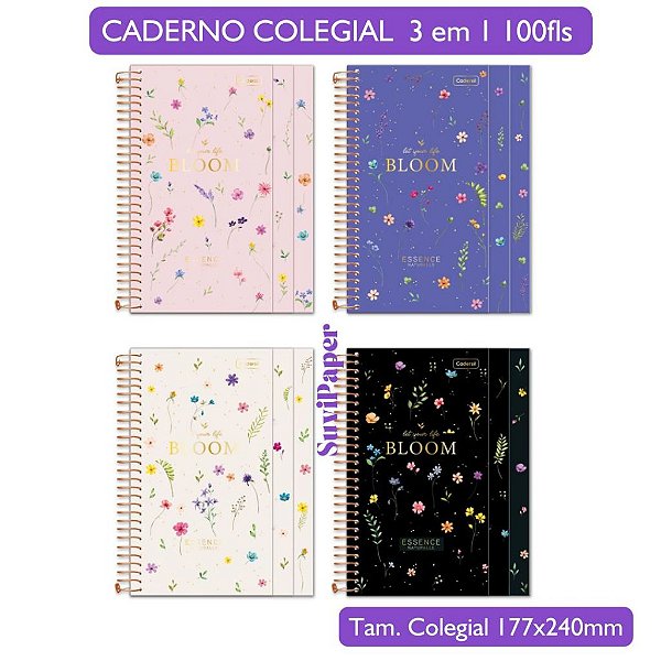 Caderno Colegial Criativo 3 em 1 Essence Cadersil - 100 Folhas 3 em 1, Pautado, Pontilhado e Folhas Lisas