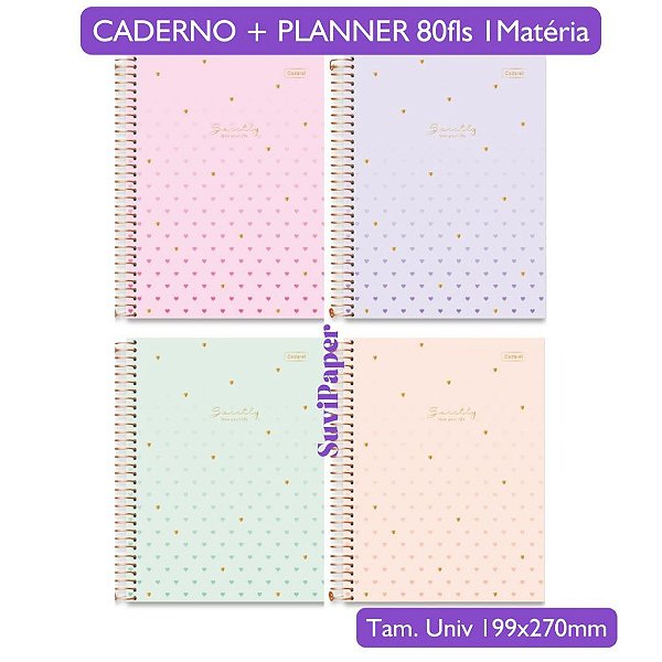 Caderno Universitário 2 em 1 Sweetly Cadersil - 1 Matéria 88 folhas Coleção Delicada Romântica Tam. 19,9X27Cm
