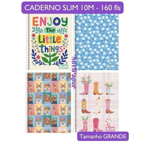 Caderno Universitário GRANDE Slim 10 Matéria 200 folhas 3B - 20x27,5cm - Capa Dura com Adesivos Caderno Escolar