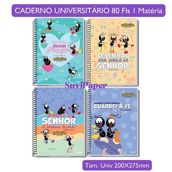 Caderno Universitário Grande Smilinguido 1 Matéria 80 folhas Coleção 2026 Espiral Capa Dura Credeal Cristão