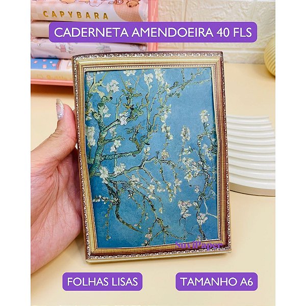 Caderneta Van Gogh Amendoeira em Flor A6 40 Folhas Lisas - Mini Caderno de Bolso para Notas e Desenhos Artísticos