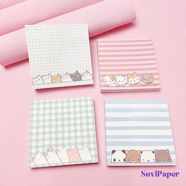 Bloco de Notas Adesivas Estampado de Bichinhos Tamanho 80x80mm