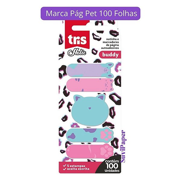 Notas Adesivas e Marca Páginas com 5 Blocos de 20 Folhas Buddy Tris
