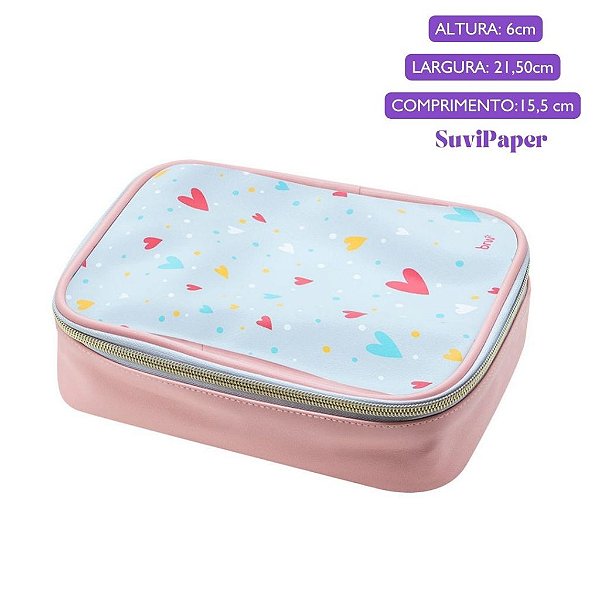 Estojo Box Nécessaire Poá Corações BRW
