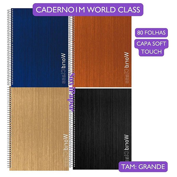 Caderno Universitário 1 Matéria 80 Folhas World Class Animativa - Caderno Espiral Office e Escolar