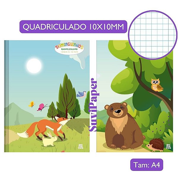Caderno Brochurão Quadriculado 10x10mm Infantil Dominguinhos Animativa 40 Folhas