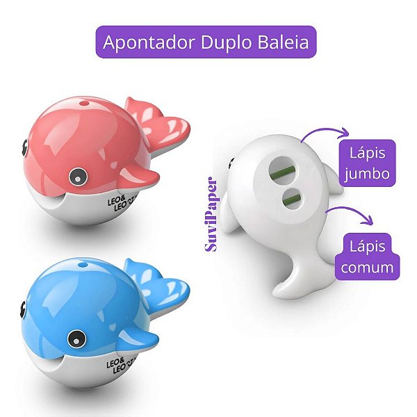 Apontador Duplo Baleia 2 Furos Léo e Léo - Lápis Jumbo e Comum Fundo do Mar 1Und