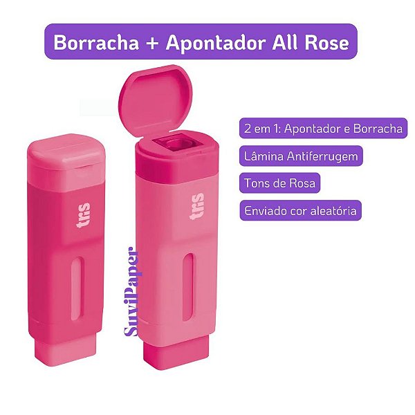 1 Caneta Borracha + Apontador Tris Holic All Rosé 1 Unidade 2 em 1 Design Rosa Sofisticado