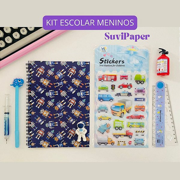 Kit Escolar Meninos - Presente Caderno, Adesivo, Caneta, Régua, Apontador Lapiseira Decorada Menino Astronauta