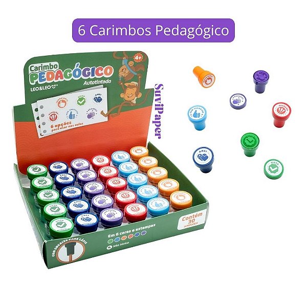 6 Carimbo Escolar Infantil Pedagógico Para Sala de Aula Léo e Léo