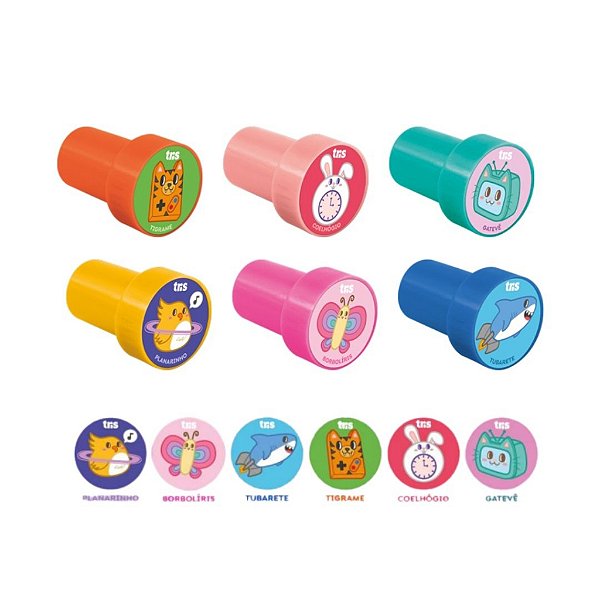 Kit Carimbo Pedagógico Tris Animalucos Objetos 6 Un