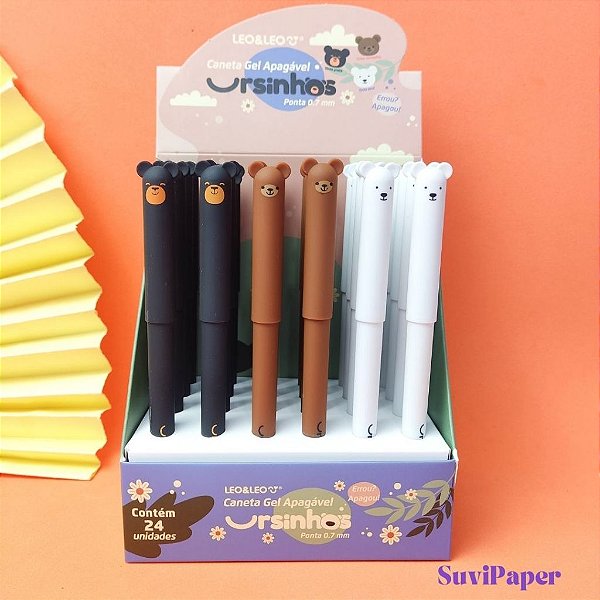 Caneta Gel Apagável 0.7mm Ursinhos Léo e Léo - Unidade - Tinta Azul, Preto ou Vermelho