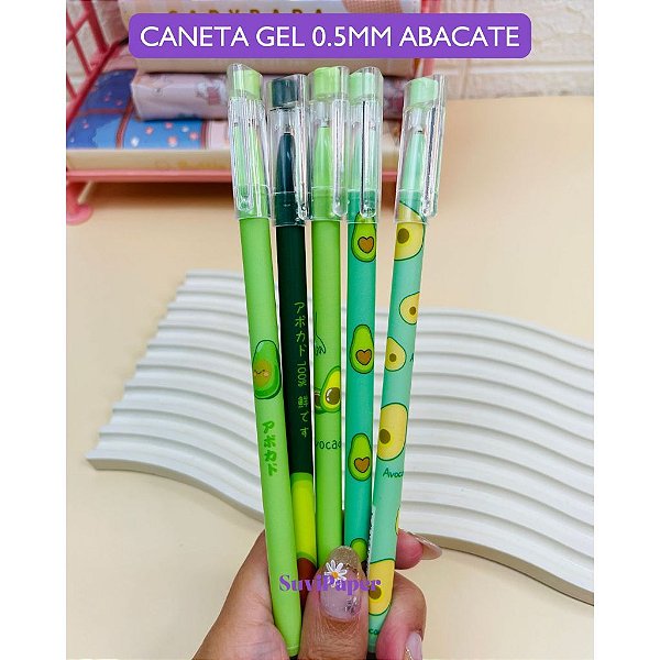 Caneta Gel Apagável Abacate Kawaii 0.5mm - Caneta Escolar Estampada e Decorada