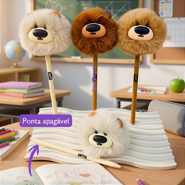 Caneta Gel Apagável Pompom Ursinhos Fofa Urso Lyke Papelaria Criativa Kawaii