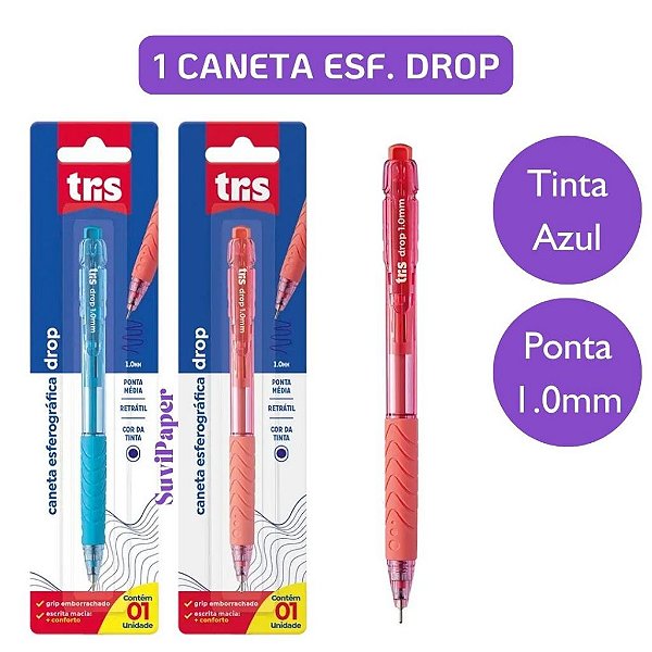 Caneta Esf Retrátil Drop 1.0 Tinta Azul Tris - 1 Cartela