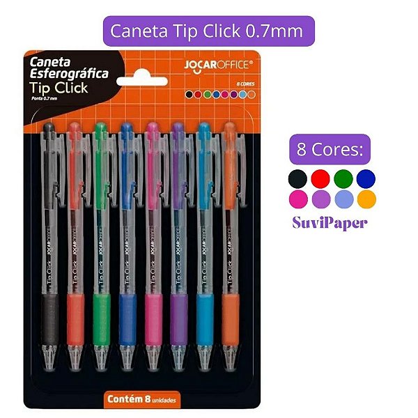 Caneta Esf Tip Click 8 Cores 0.7mm Jocar Office
