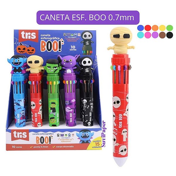 Caneta Esf. 10 Cores Boo Halloween Tris