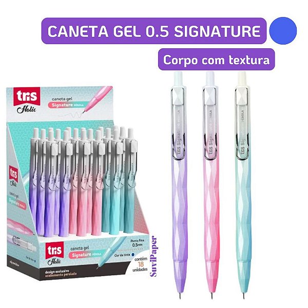 Caneta Gel Tris Holic Fancy Signature 0.5mm Tinta Azul - Luxo Degradê com Textura