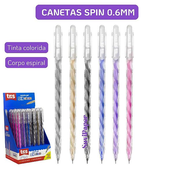 Caneta Gel Tris Spin 0,6mm Kit 5 ou 6 Unidades Tinta Colorida Escrita Suave Design Espiral Moderno