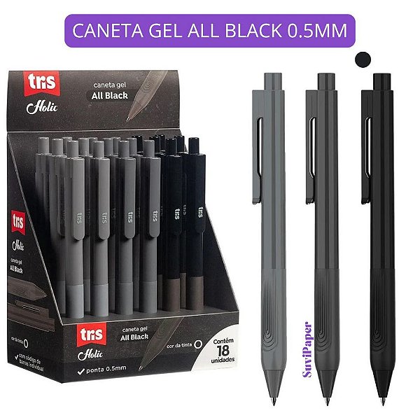 Caneta Gel Luxo 0.5mm All Black Tris Tinta Preta