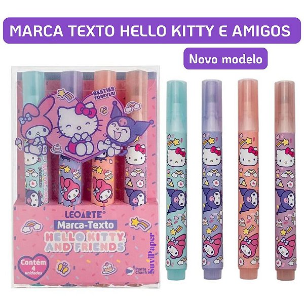 Estojo Marca Texto Hello Kitty e Amigos 4 Cores - Corpo Decorado Léo e Léo - Marca Texto Kawaii