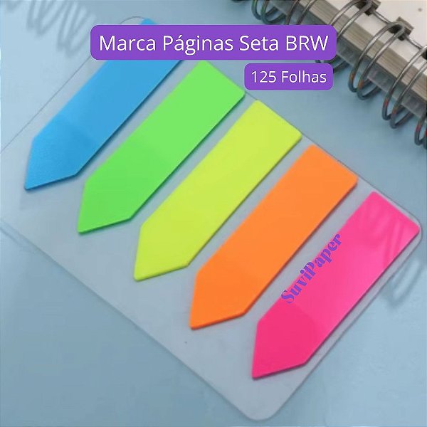 Marcador De Página Seta 125 Folhas Neon BRW 5 Blocos 1,2x4,4cm Livros, Bíblia, Caderno Organização