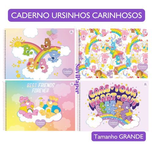 Caderno Cartografia e Desenho Grande Ursinhos Carinhosos MODELO 2026 - 60 Folhas com Adesivos Animativa Und