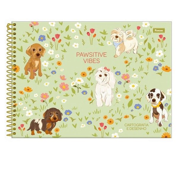 Caderno de cartografia e Desenho Smoogies Pets Cachorro e Gato Modelo 2025 Foroni 80 Folhas
