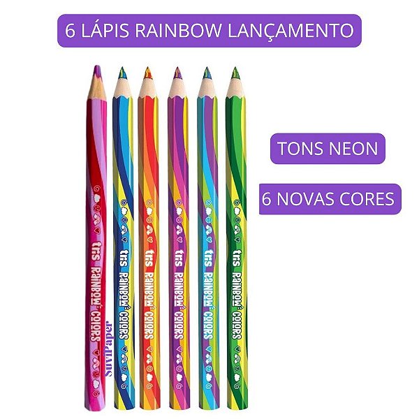6 Lápis De Cor Jumbo Arco Íris Rainbow Colors Tris