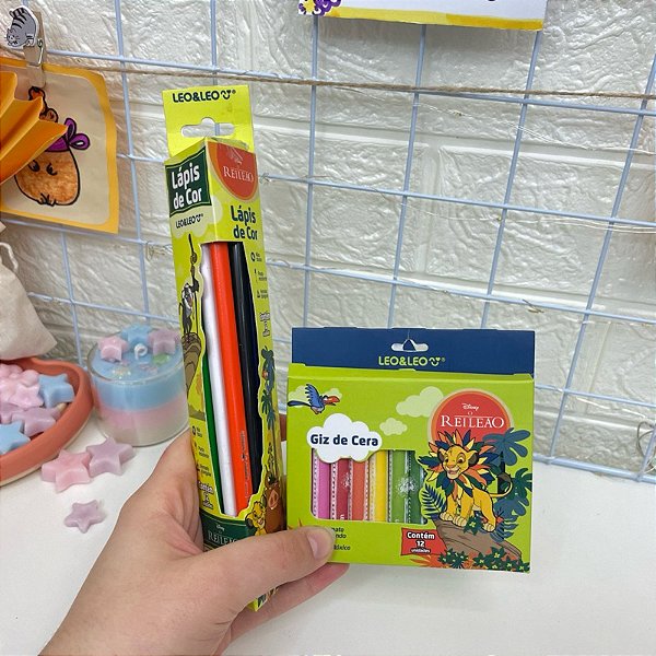 Kit Arte Infantil Rei Leão: Lápis de Cor + Giz de Cera