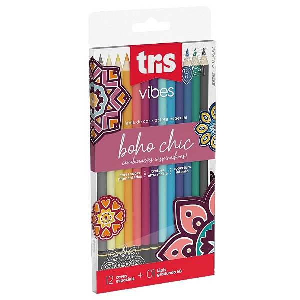 Lápis de cor Vibes Boho Chic 12 cores + Lápis 6B