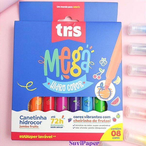 Canetinha Hidrocor Tris com Cheiro de Frutas Formato Jumbo Hidrográfica Estojo com 8 Unidades Fruits