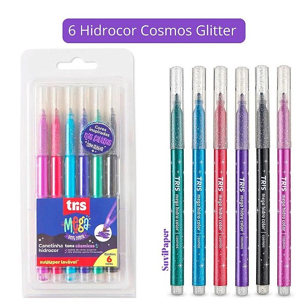 Canetinha Hidrocor Glitter Cosmos Holic Tris 6 Und