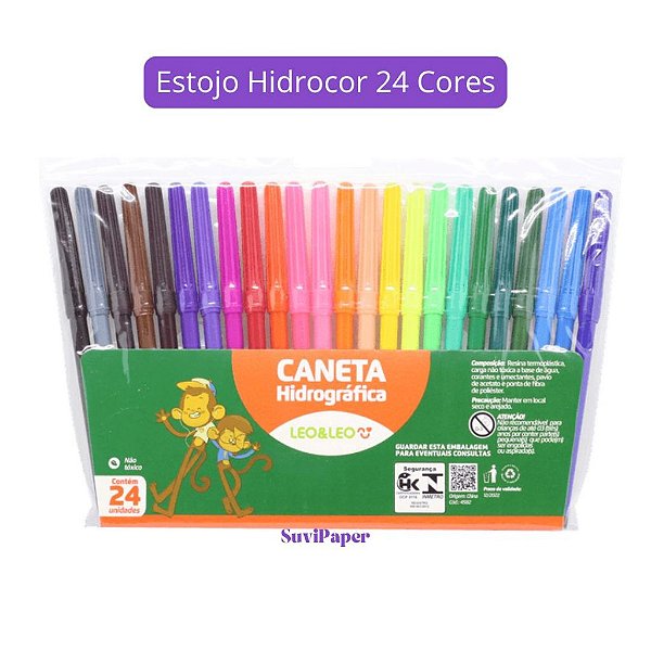 Estojo Canetinha Hidrocor  24 Cores Léo e Léo - Canetinha Hidrocor Escolar
