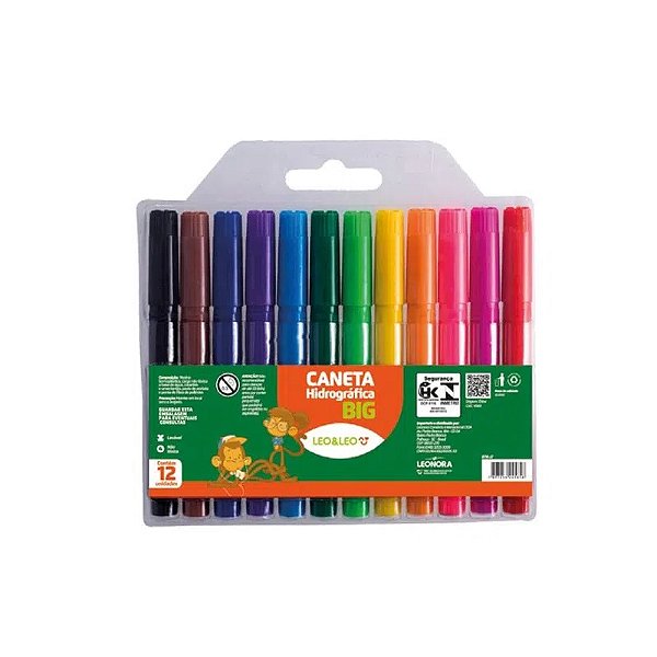 Canetinha Hidrocor Jumbo 12 Cores Léo e Léo