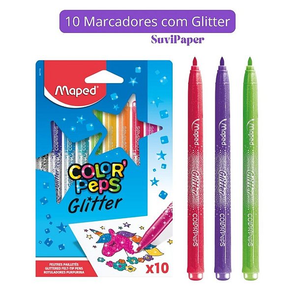 Canetinha Hidrográfica Maped com Glitter Color Peps Estojo com 10 Canetinhas Coloridas