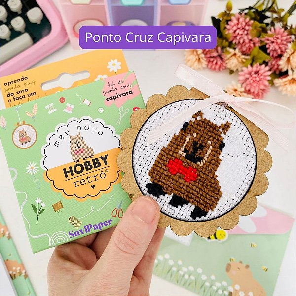 Kit de Ponto Cruz Meu Novo Hobby Retrô - Capivara Bordado Artesanal Decoração