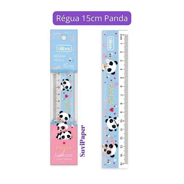 Régua Plástica Estampada Panda 15cm Tilibra - Régua Escolar 1 und