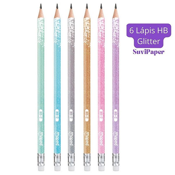6 Lápis de Escrever HB 2 Glitter Holográfico Maped
