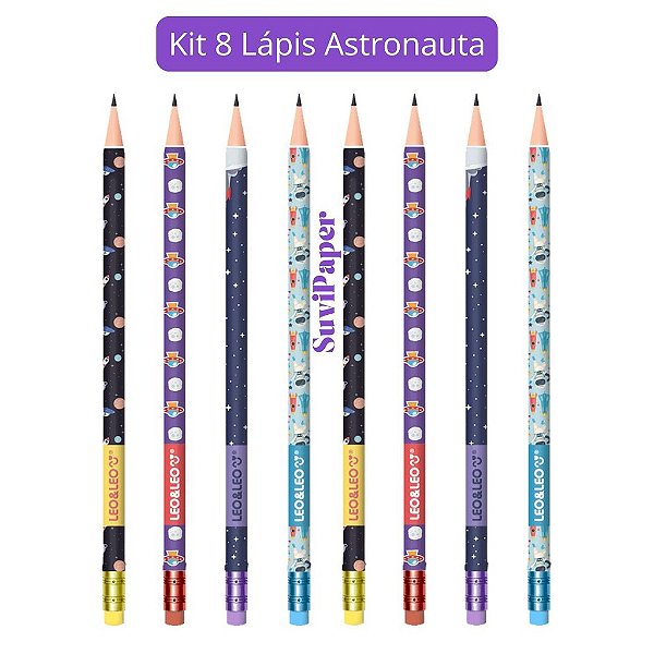8 Lápis de Escrever HB Astronauta Léo e Léo Lápis Escolar