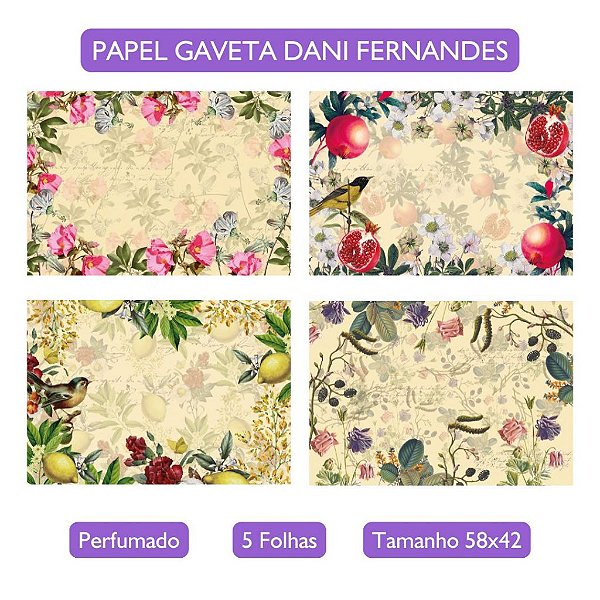 Papel Perfumado para Gavetas Dani Fernandes - Aromas Flor de Figo, Verbena & Limão Siciliano, Tênue e Romã