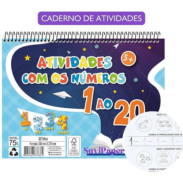 Caderno de Atividades com Números 1 ao 20 - 32 Folhas Animativa 1 Und