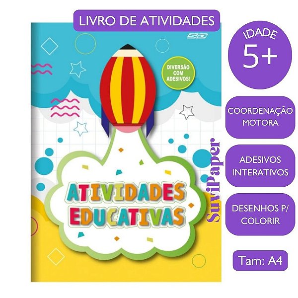 Caderno de Atividades Educativas 16 folhas e Adesivos Animativa Pedagógico