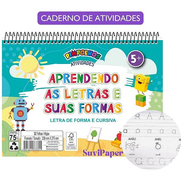 Caderno de Atividades Letras Cursivas e Suas Formas Letras Maiúsculas e Cursiva 32 Folhas Animativa 1 Und