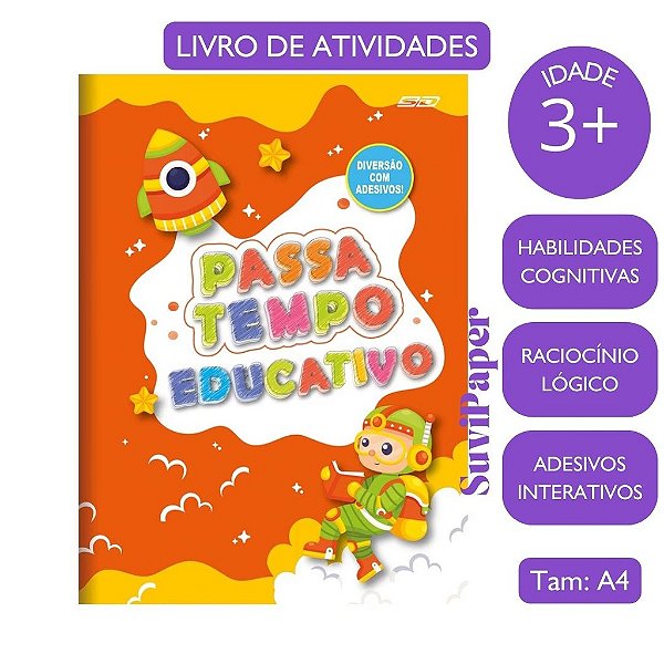 Caderno de Atividades Passatempo Educativo 16 folhas e Adesivos Animativa Pedagógico